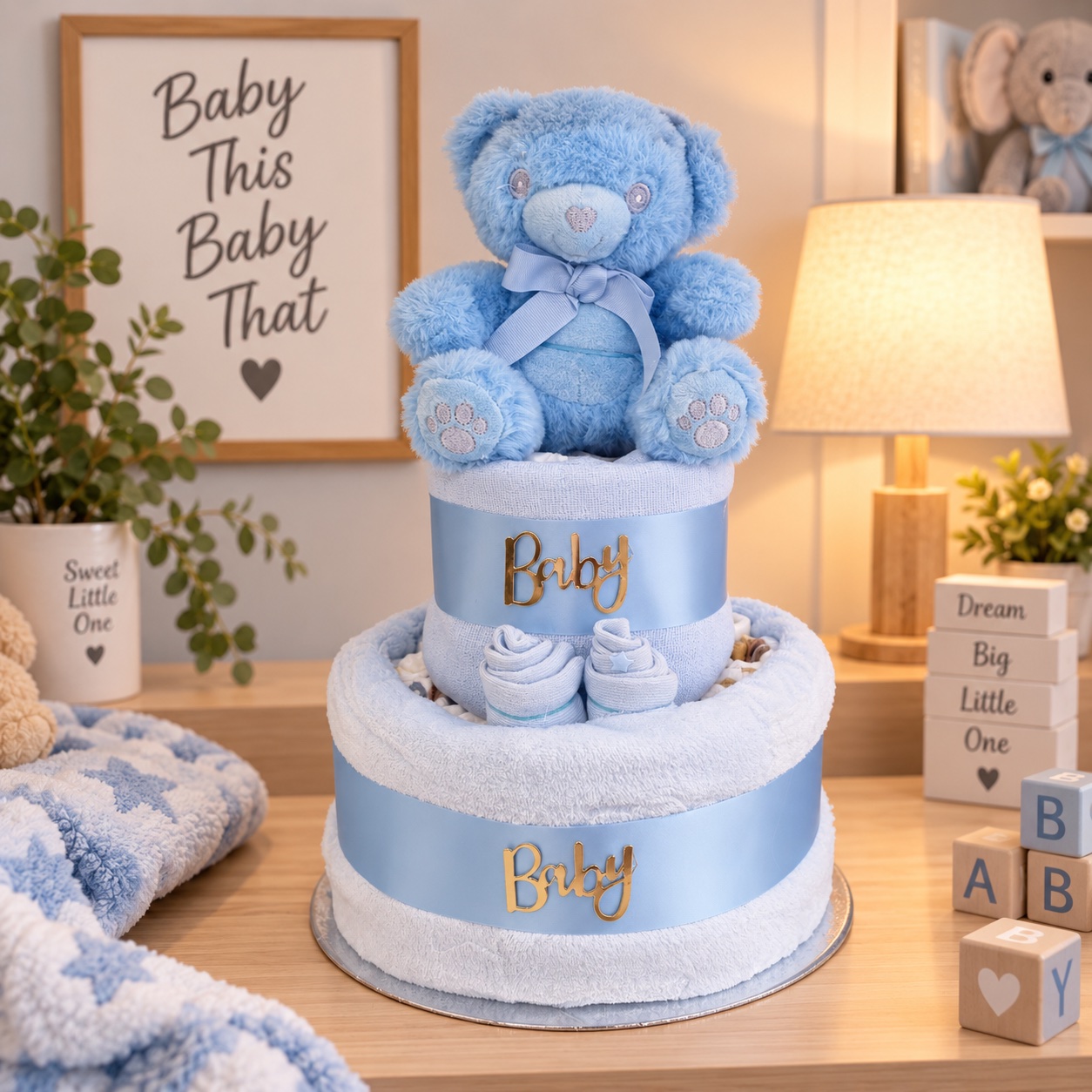 Baby Blue 2 Tier Nappy Cake