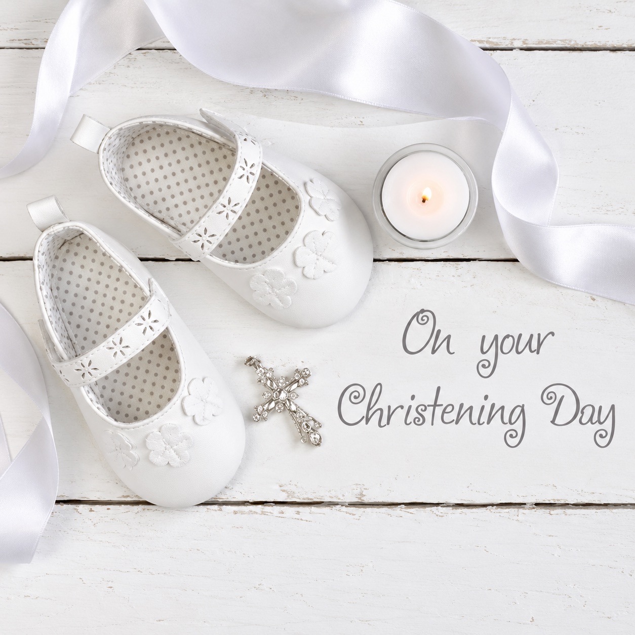 Elegant white baby girl Christening card