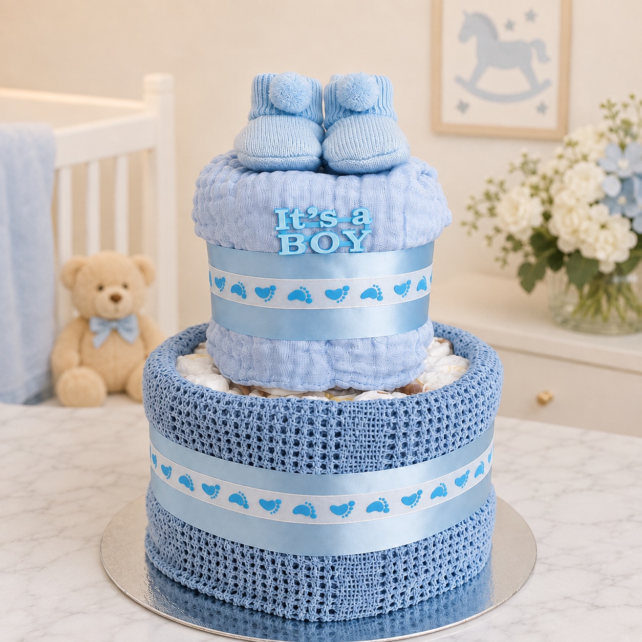 Blue 2 Tier Nappy Cake