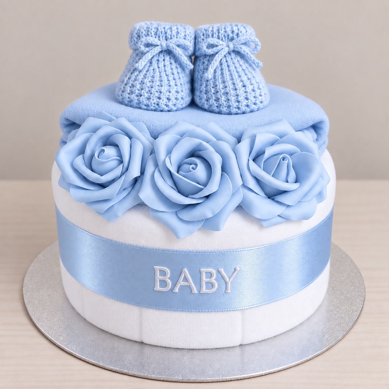 Blue 3 Rose 1 Tier Nappy Cake