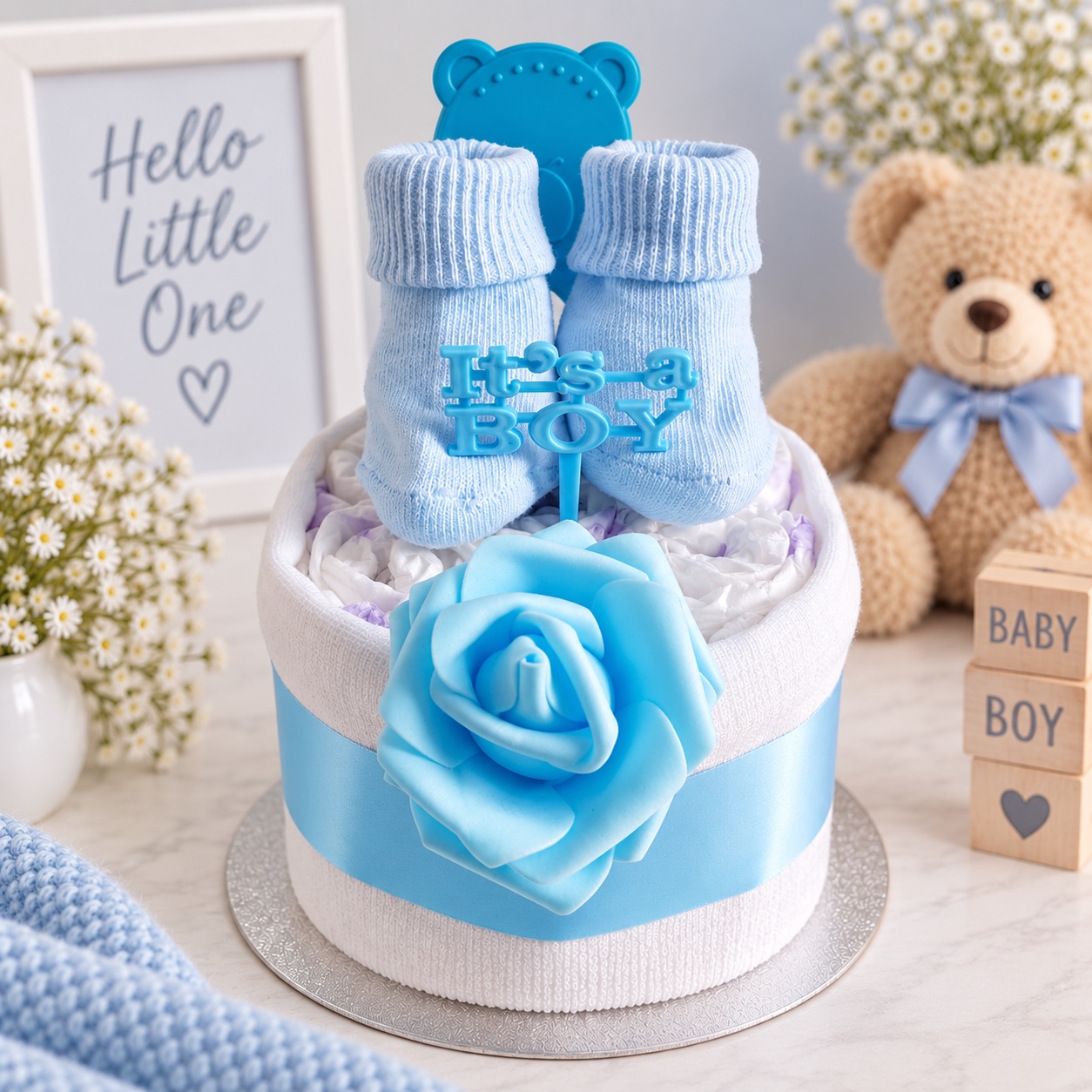 Blue Rose 1 Tier Nappy Cake
