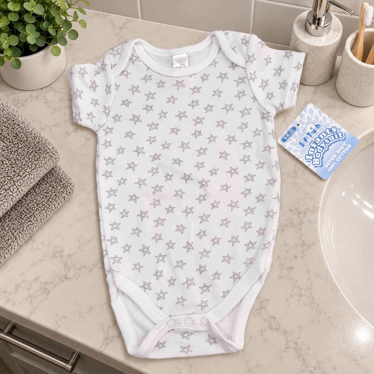White and grey star baby bodysuit - clearance seconds