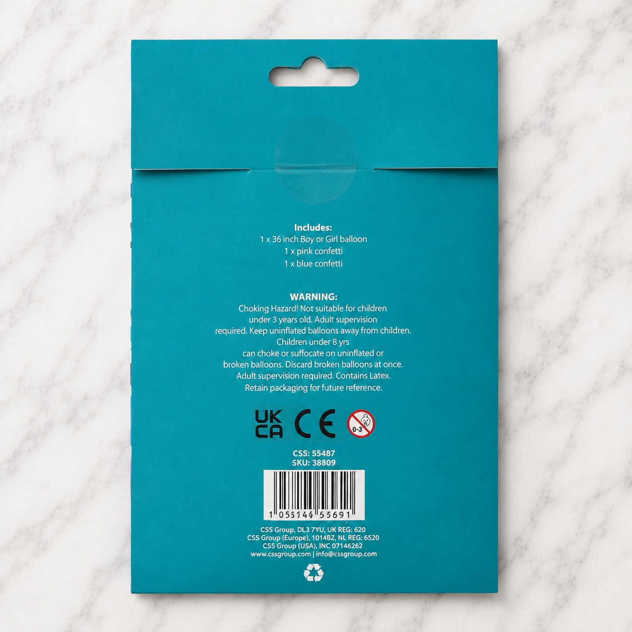 The Gender Reveal Balloon Kit packaging showing the contents