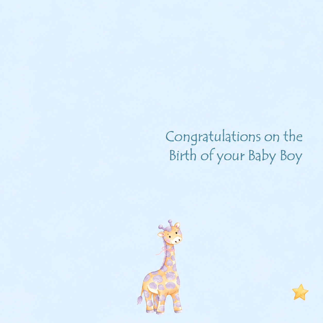 Inside of the giraffe baby boy new arrival card with a congratulatory message