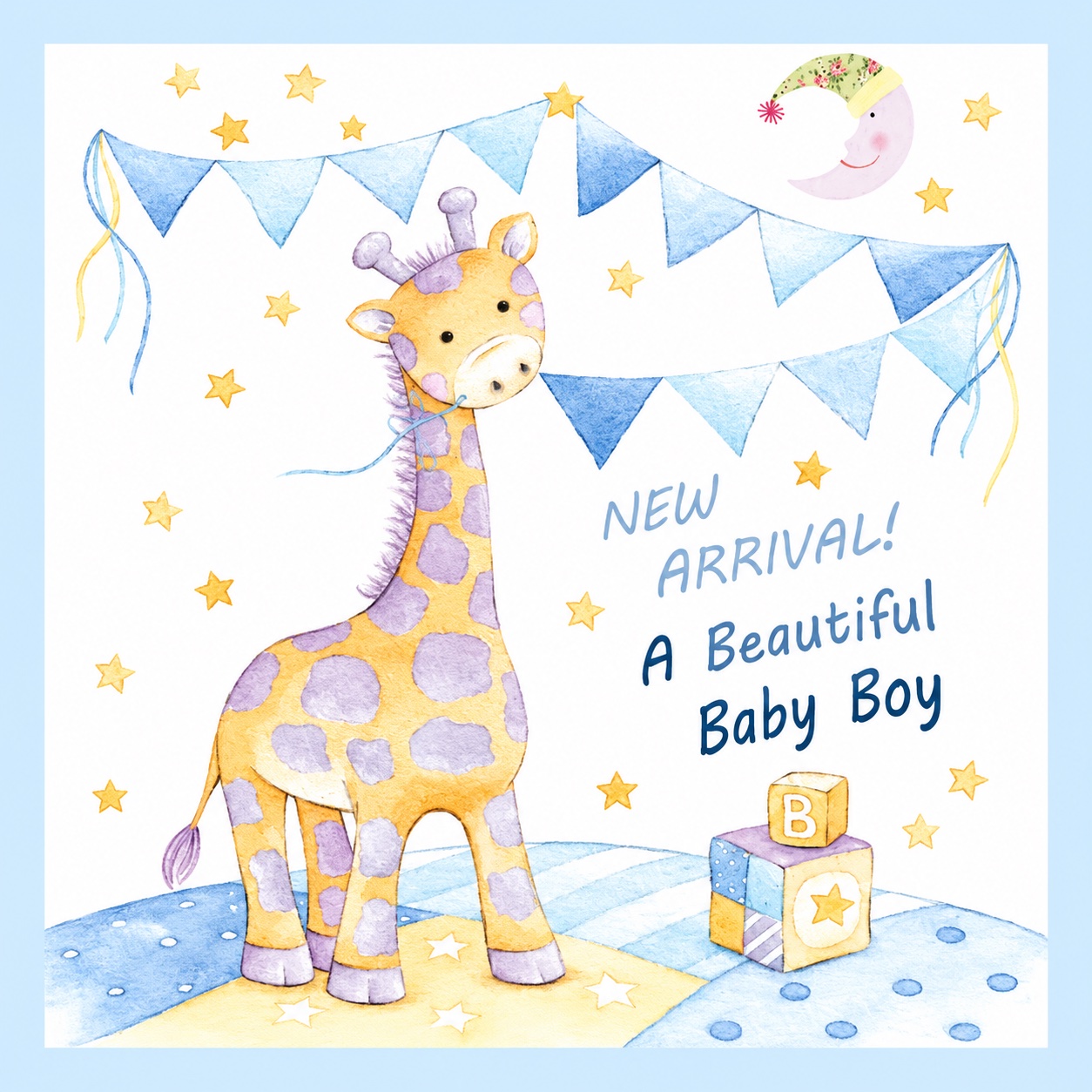Giraffe baby boy new arrival card