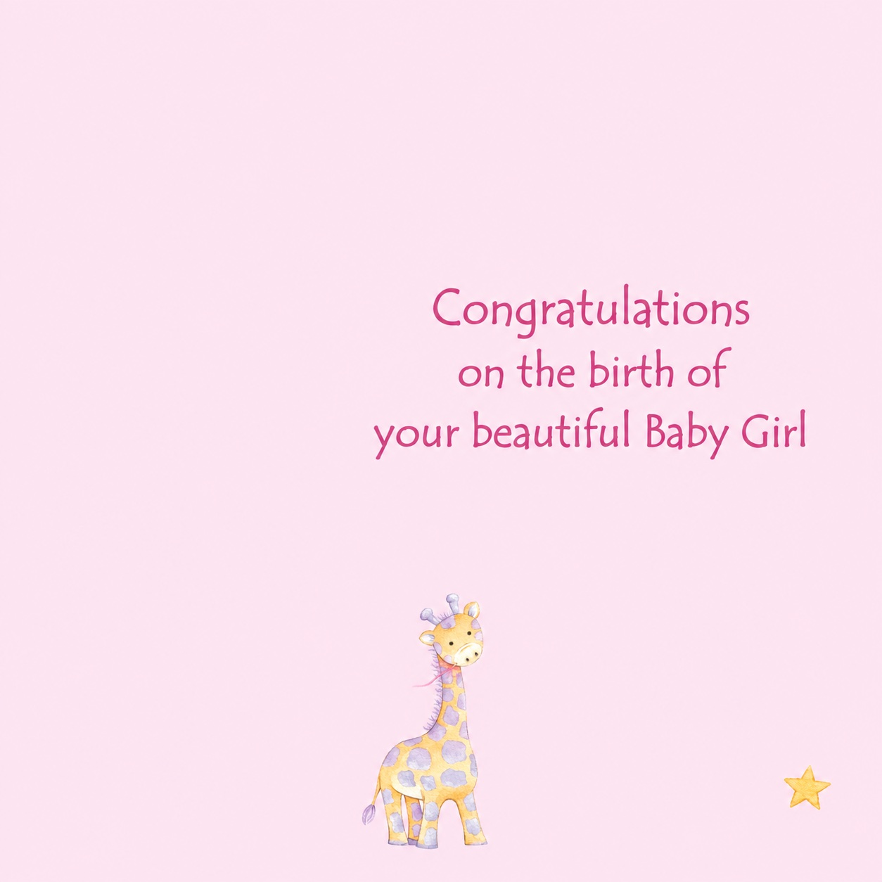 Second view of the giraffe baby girl new arrival card