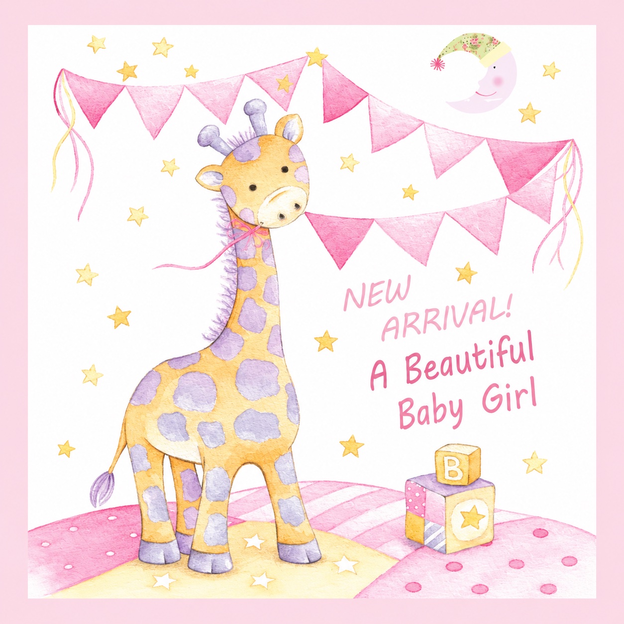 Giraffe baby girl new arrival card