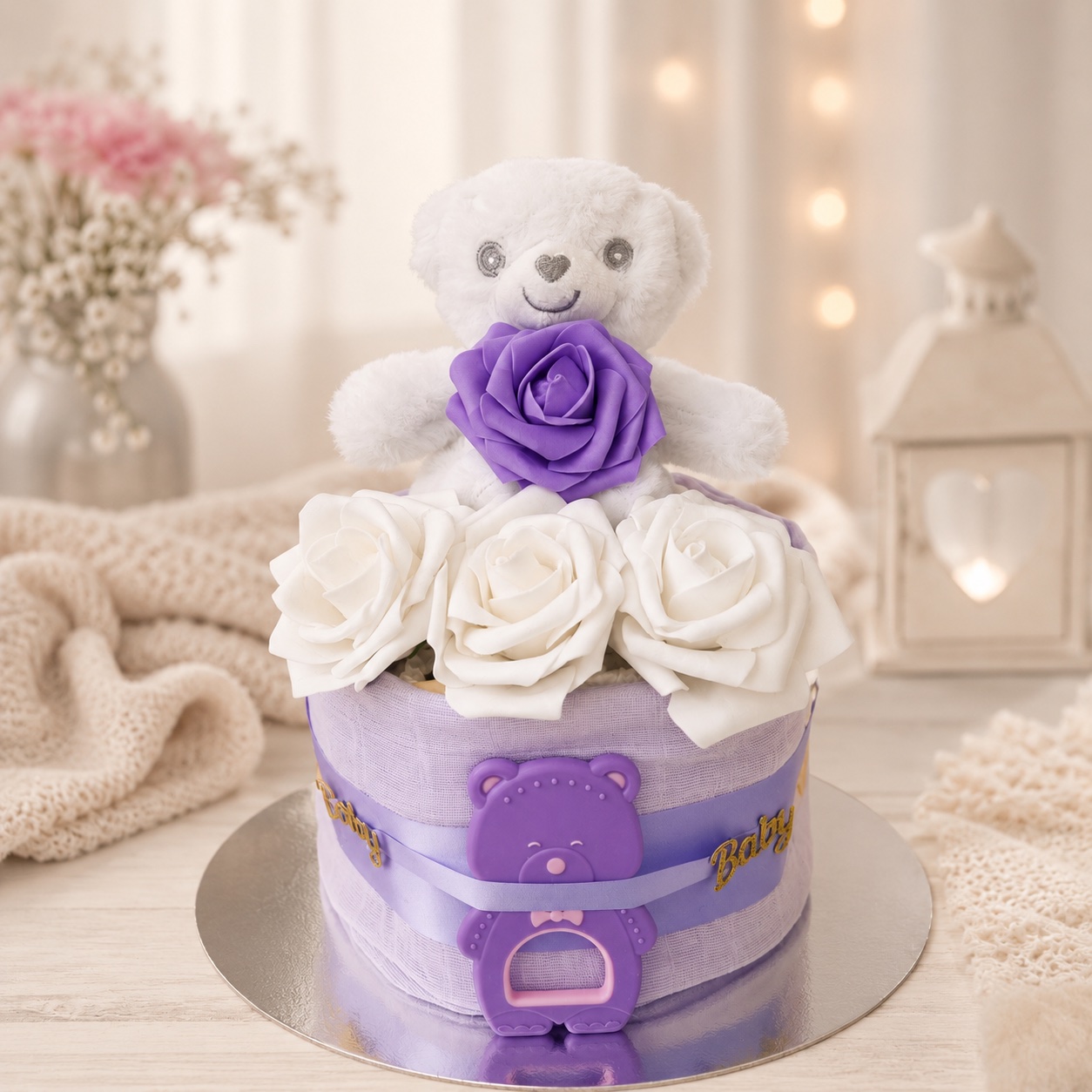 Lilac Rose 1 Tier Nappy Cake