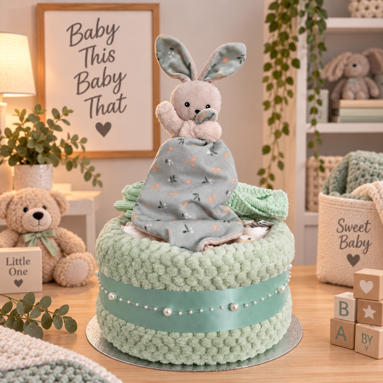 Mint 1 Tier Nappy Cake