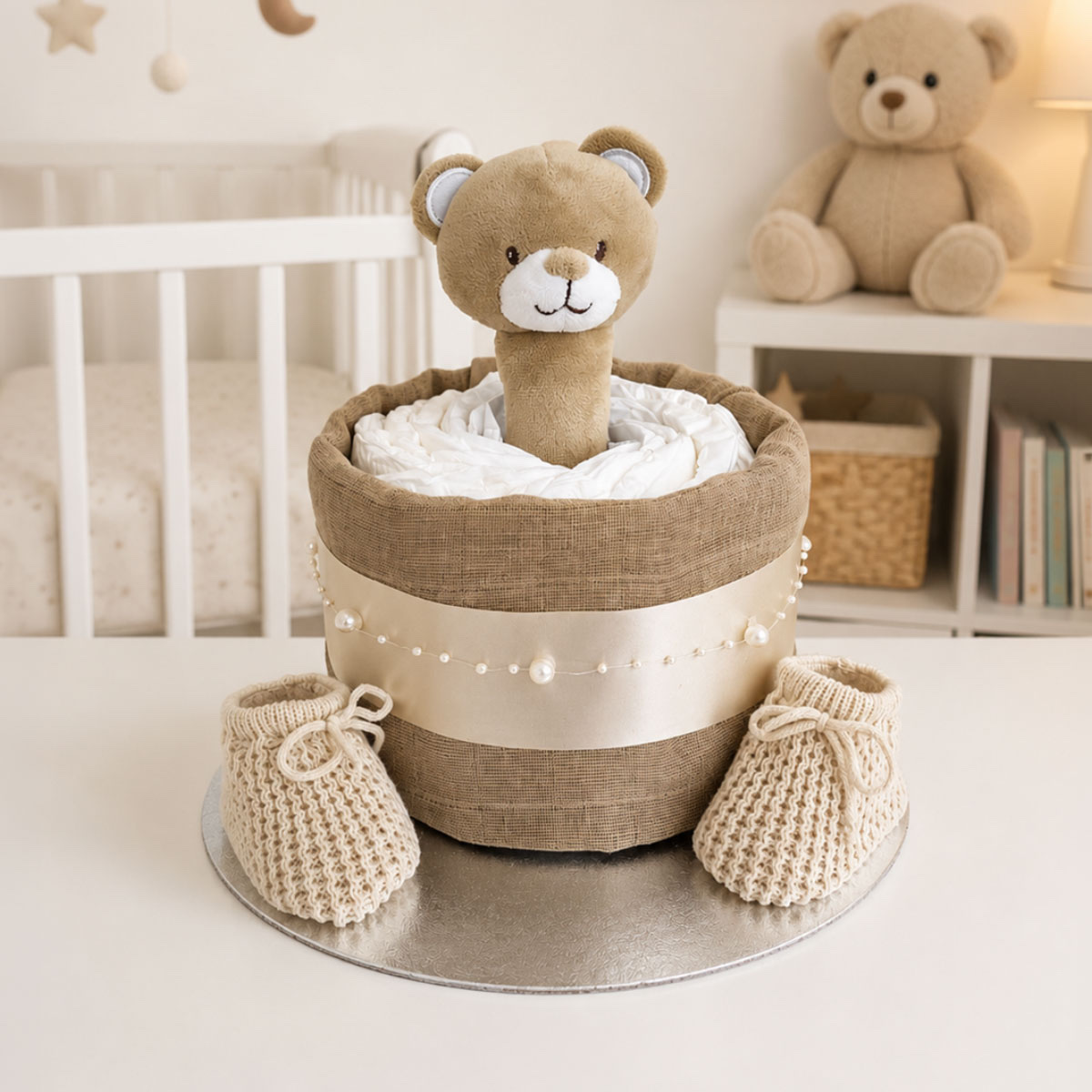 Neutral 1 Tier Nappy Cake