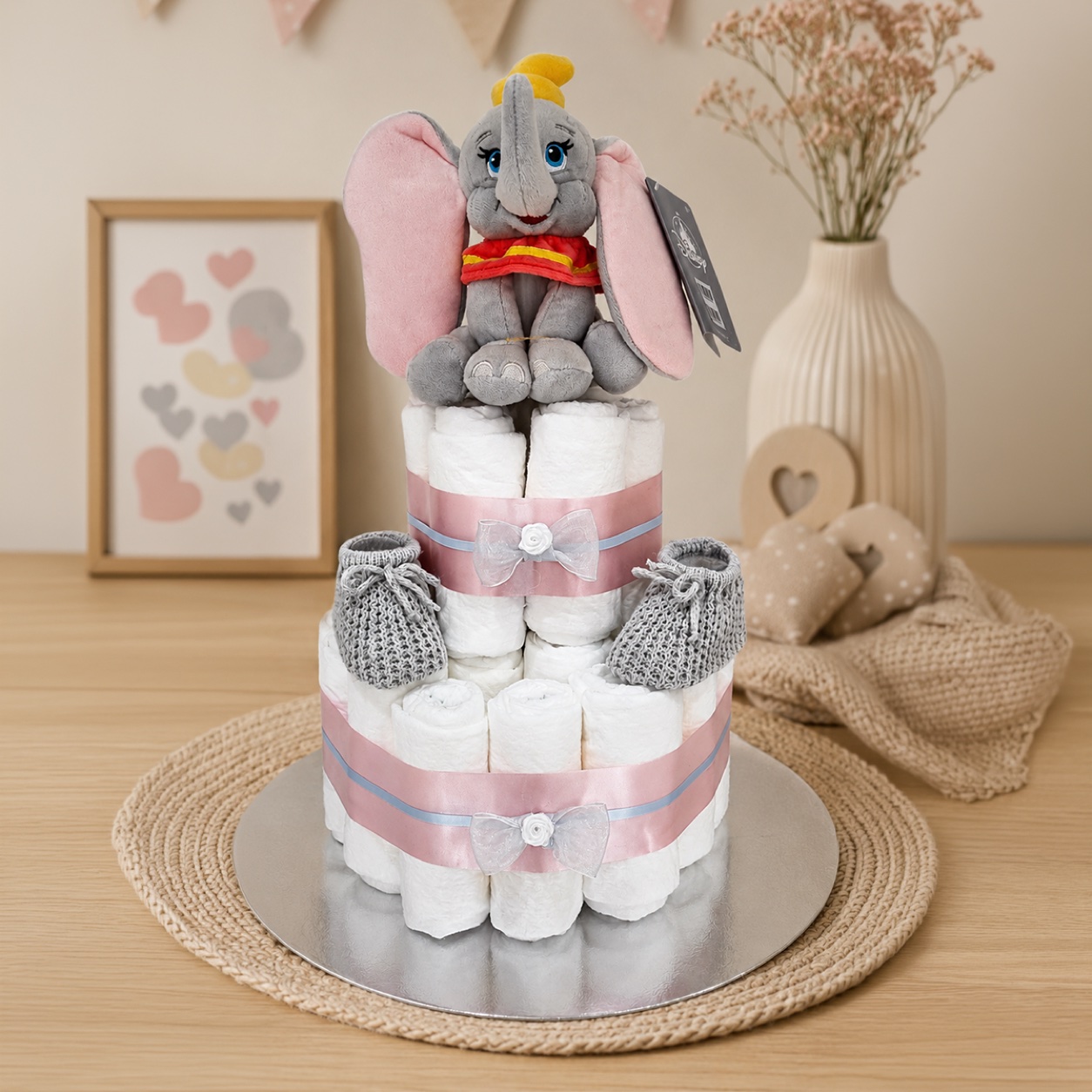 Pink & Blue Dumbo Nappy Cake