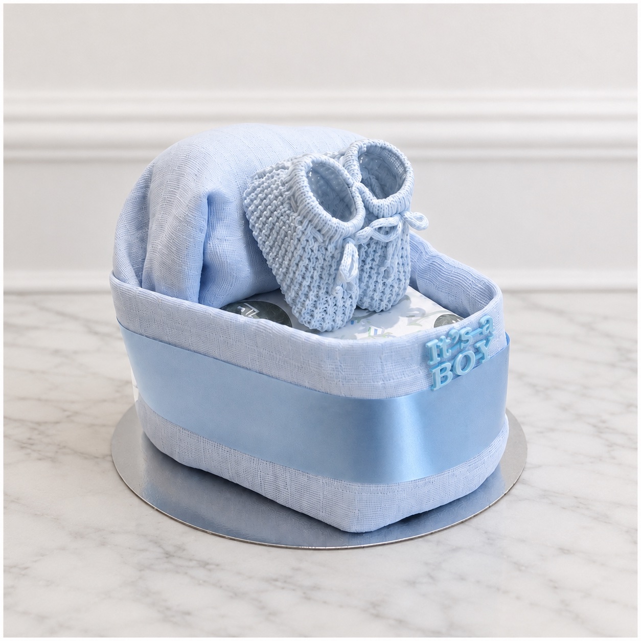 Small Blue Pram Nappy Cake