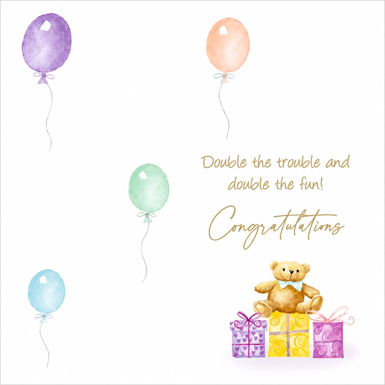 Second view of the twin baby congratulations card